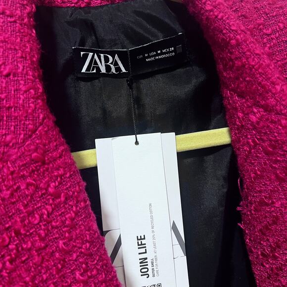 NEW Zara Fuschia Pink Double Breasted Textured Tweed Blazer Jacket M - Picture 3 of 8